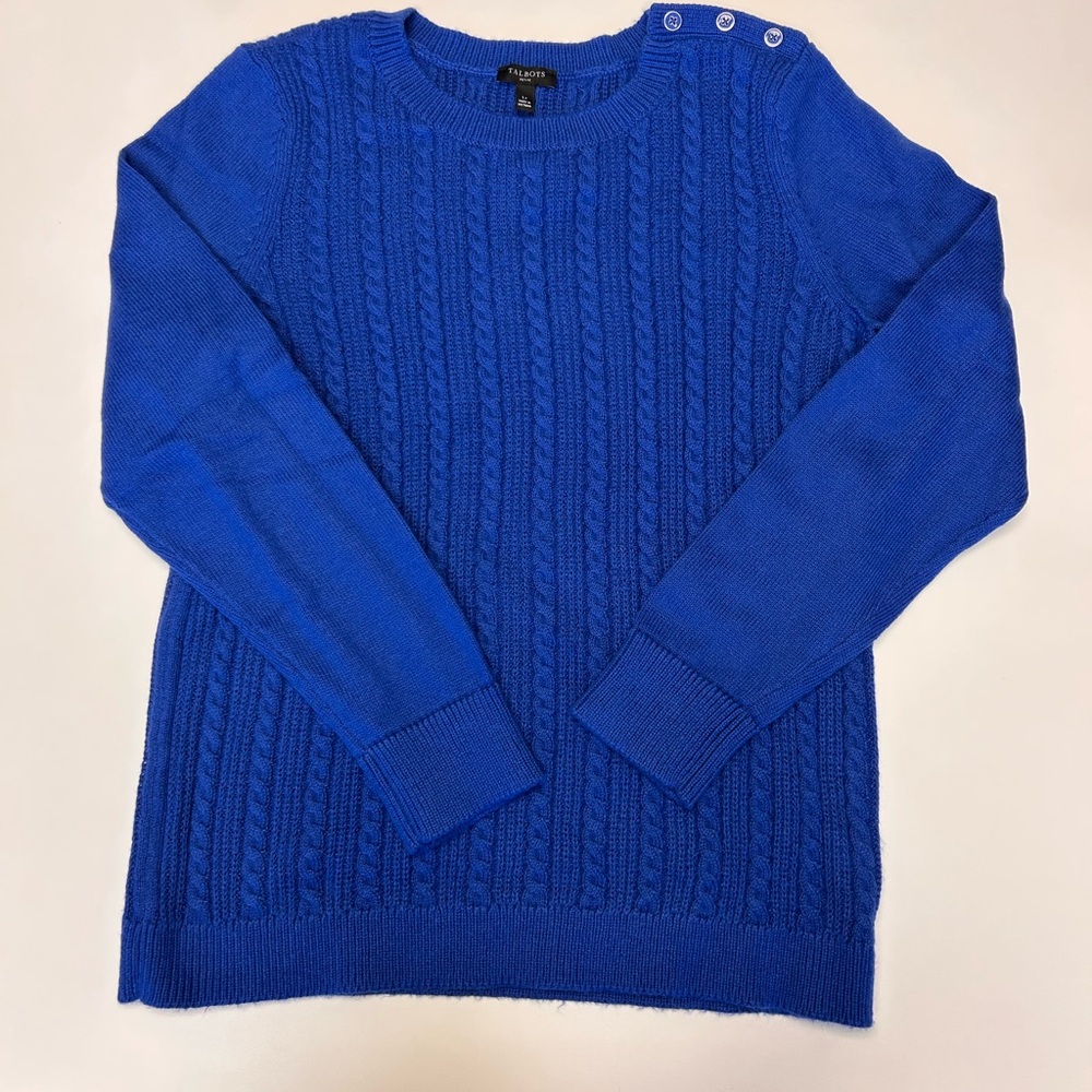 Talbots Royal Blue Cable Knit Crewneck Sweater